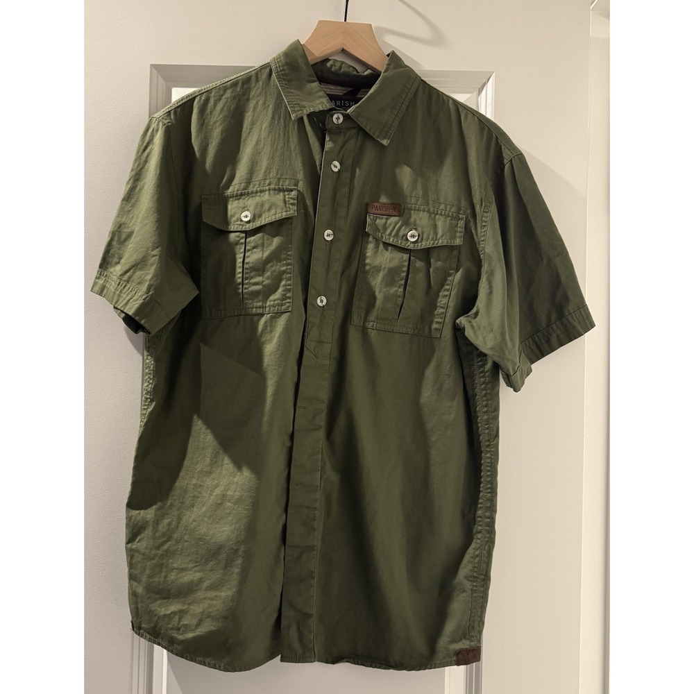 VTG Parish Nation American Eagle Shirt Mens L Olive Utility Military Western Y2K